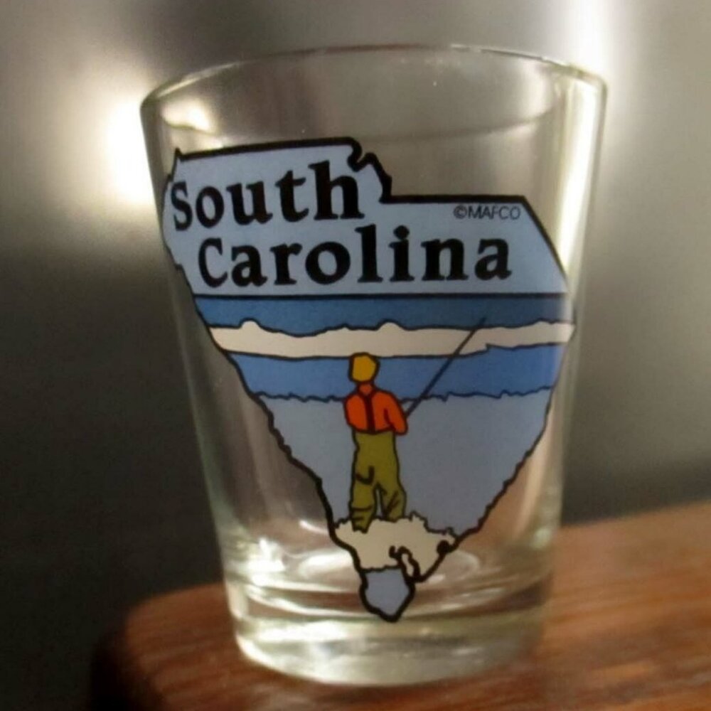Vtg Charleston South Carolina Fisherman Shot Glass Collectible Souvenir Barware